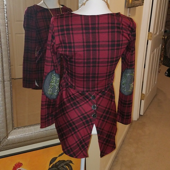 Red Plaid Elbow Patch Top Size S NWT - Picture 2 of 6